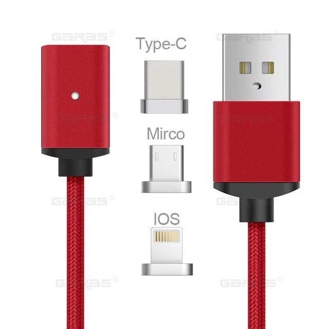 USB Nylon Magnetic 2.4A Fast Charging Data Cable 3 in 1 with LED Indicator