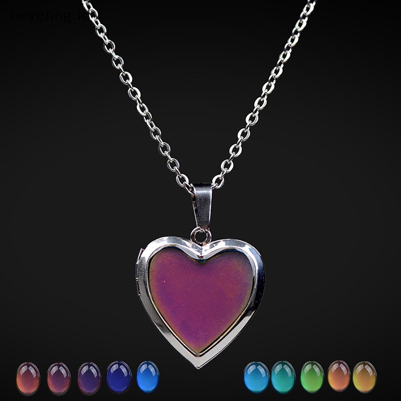 Beyen Mood Necklaces Heart Pendant Necklace Temperature Control Kalung Berubah Warna ID