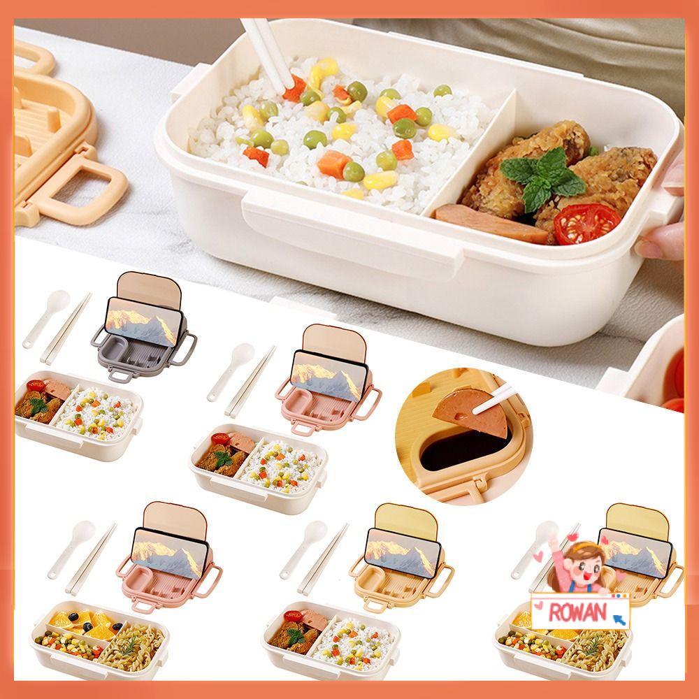 R-FLOWER Lunch Box Microwavable Rectangle Grid Untuk Siswa Pekerja Kantor Wadah Makanan