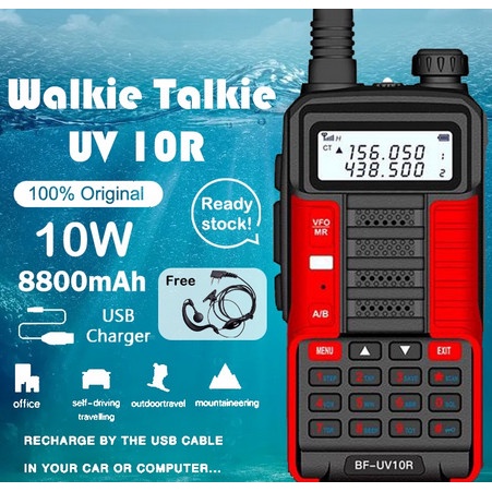 Ht Baofeng UV 10R Walkie Talkie ht High Power 10w(Max) 8800mah 10km - Merah