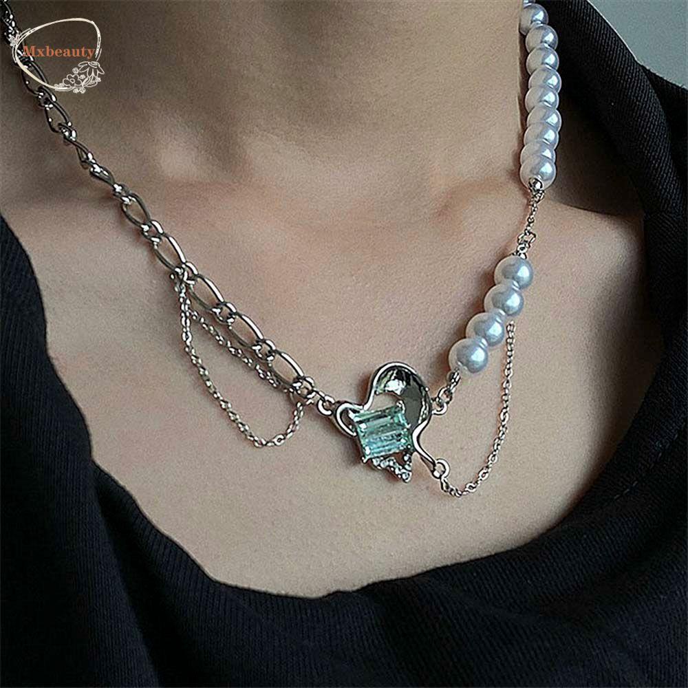 MXBEAUTY Cinta Jahitan Kalung Mutiara Kreatif Klasik Vintage Perak Pacar Pengantin Perhiasan Tulang Selangka Choker Gadis Korea Style Necklace