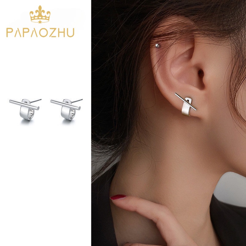 Papaozhu Chic Stainless Steel Hook Mini Bar Stud Anting Untuk Wanita Perempuan Gaya Punk U Shape Stick Earring Jewelry
