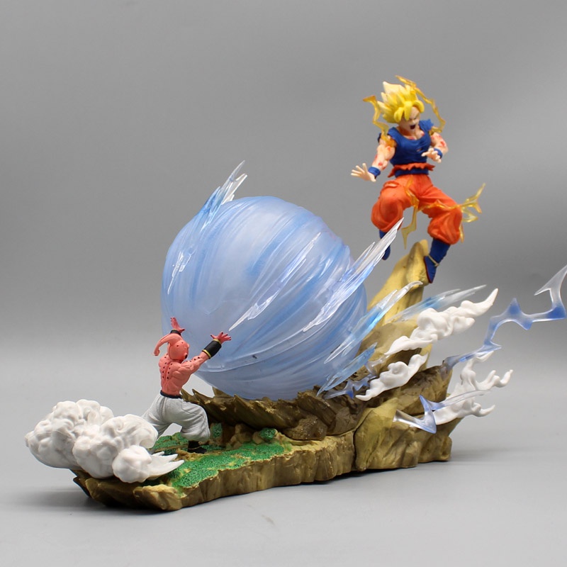 Lampu Led Dragon Ball Super Saiyan Gk Son Goku VS Majin BUU Luminous 22 cm PVC Action Figure Model Patung Mainan