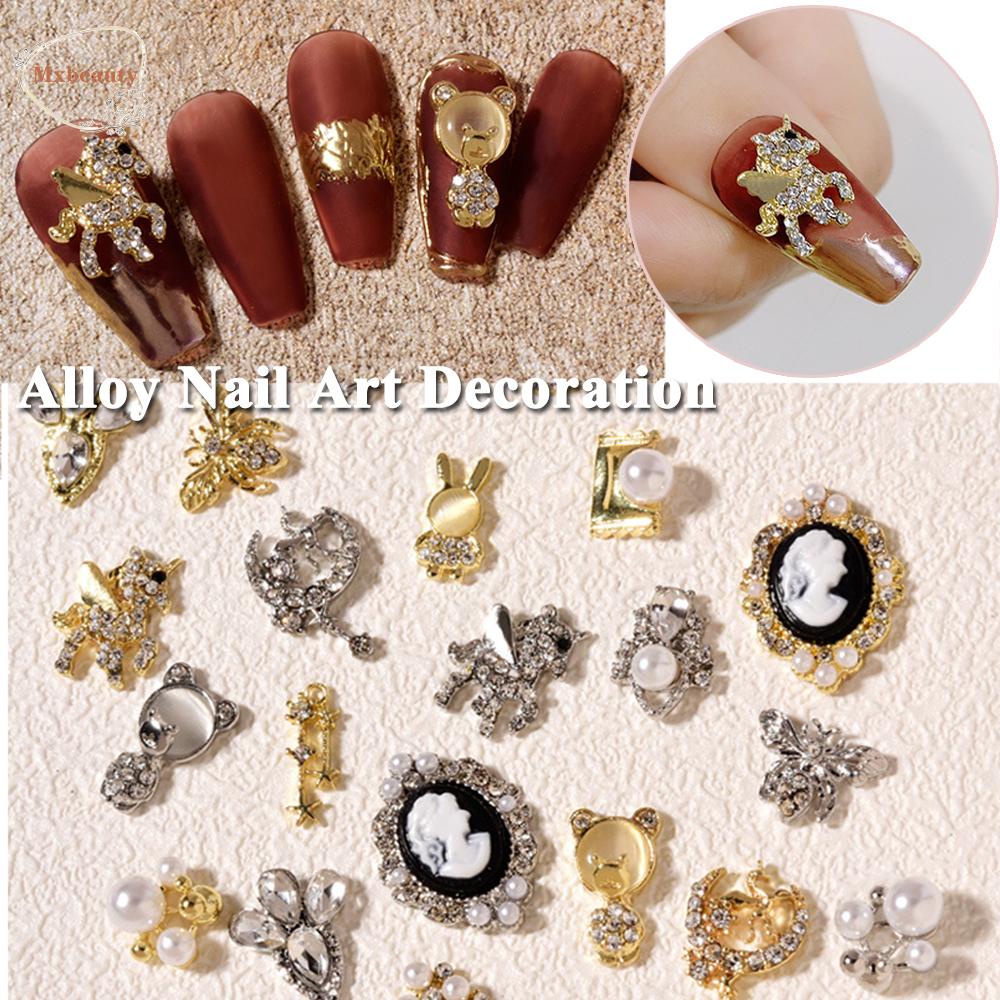 MXBEAUTY Alloy Nail Art Dekorasi Mewah 2Pcs Charms Zircons Shiny Crystal Nail Jewelry