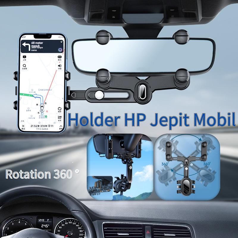 【COD】Car Holder Hp GPS Mobil Universal Jepit Kaca Spion Putar 360 Derajat Spion Multifungsi