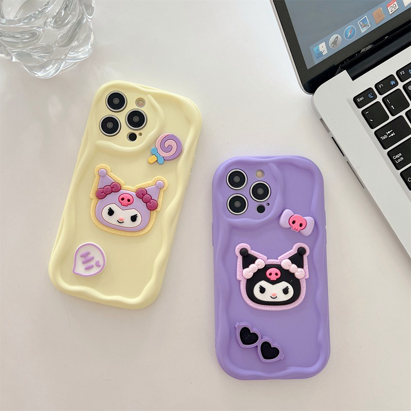 Macaron Wave Kuromi Doll Soft Silicon Case HP iP iPhone 6 6S 7 8 14 + Plus SE 2020 2022 X XS XR 11 12 13 Pro Max Girl Woman Casing