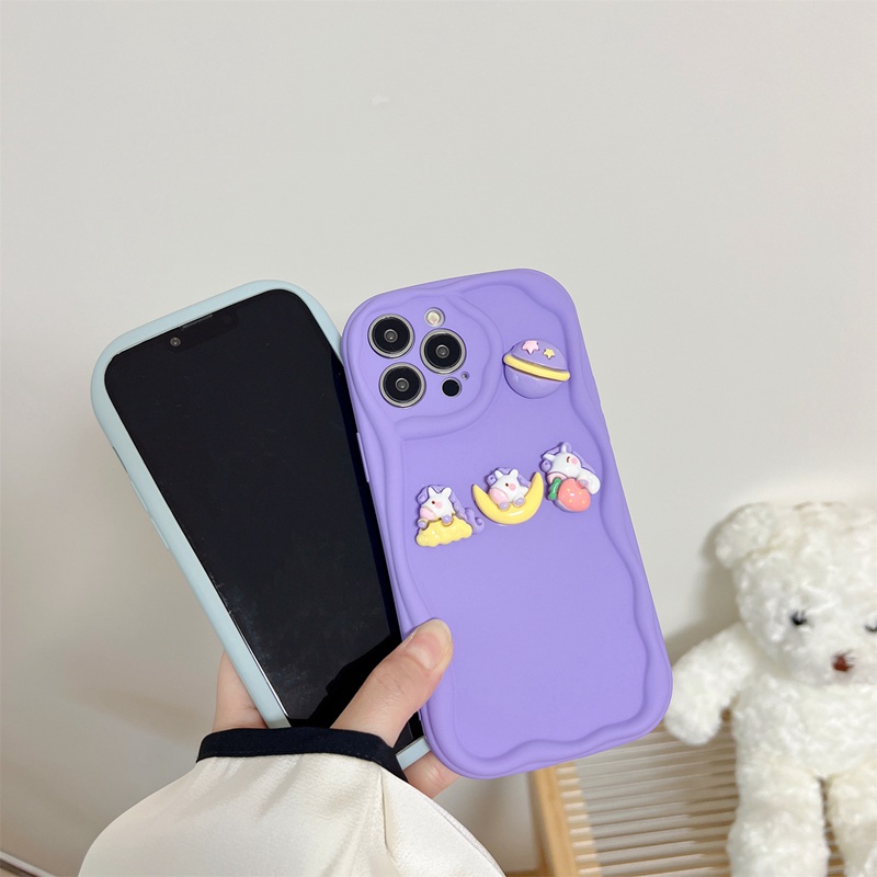 Macaron Purple Wave Astronaut Bunny Doll Soft Silicon Case HP iP iPhone 6 6S 7 8 14 + Plus SE 2020 2022 X XS XR 11 12 13 Pro Max Girl Woman Casing