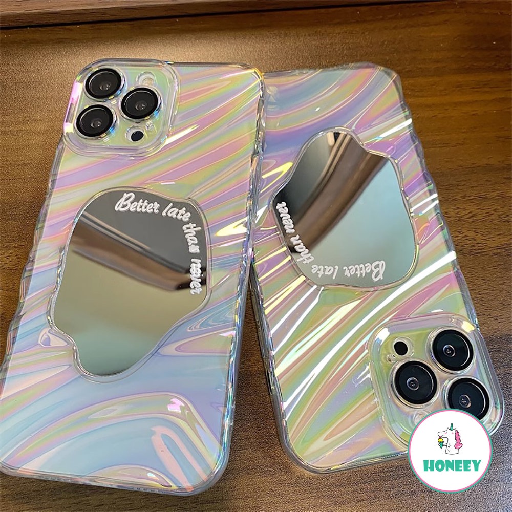 Casing Ponsel Cermin Bertekstur Lipit Glitter Musim Panas Kompatibel Untuk iPhone 14 Pro 13 12 Pro Max11 Cover Pelindung Laser Lembut