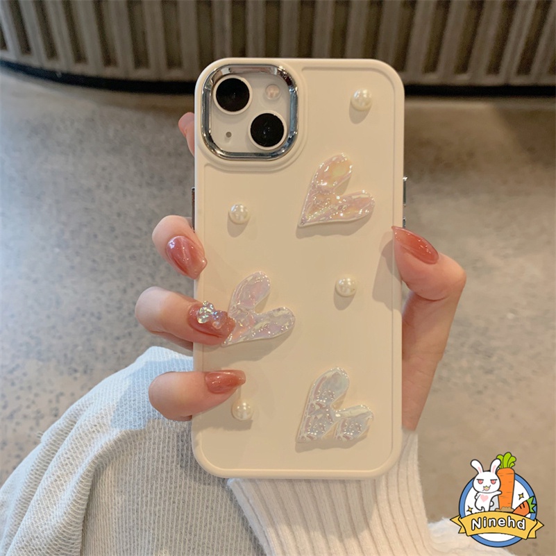 IPHONE Casing Ponsel Cinta Laser Mutiara Kecil Lucu Putih Premium Kompatibel Untuk Iphone14 13 12 11 Pro Max X Xr Xs Max8 7 6 6s Plus SE 2020 Bumper Tahan Guncangan Soft Case TPU Sarung Handphone