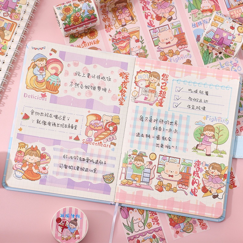 【Penjual Lokal】50 Roll Stiker 1 Set Box Premium Karakter Lucu Roll Stiker Super Cute