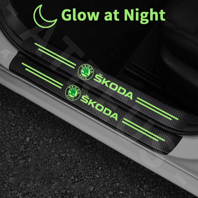 Luminous Stiker Pelindung Pintu Mobil Skoda Anti Gores Threshold Strips Mobil Stiker Untuk Skoda Rapid Kodiaq Octavia 2 3 Fabia Karoq Superb