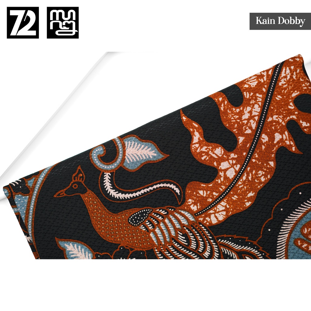 KAIN BATIK DOBBY Premium Motif Burung Merak Warna Hitam 723912 Cap 72