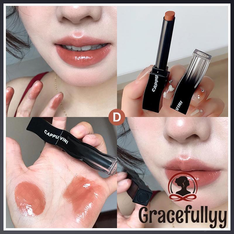 [COD]CAPPUVINI Lip Glaze Moisturizing Black Pipe Lip Gloss Lipstik Black Feather Series Lip Glaze Tahan Air Tahan Lama-GY