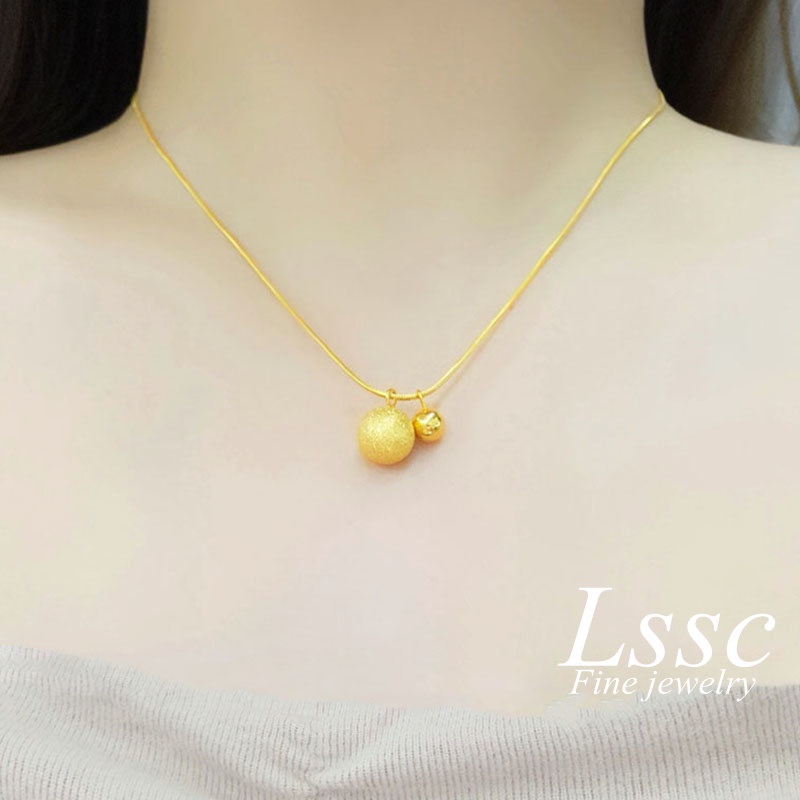 Kalung Titanium Wanita Anti Karat Asli Bola Cantik Korea Emas 18K Aksesoris Perhiasan Fashion