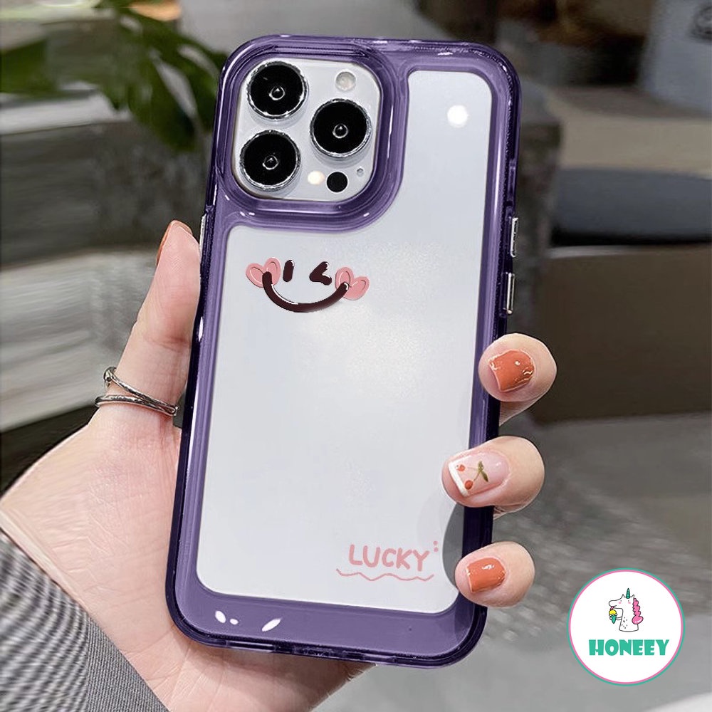 IPHONE Ins Simple Smiley Phone Case Kompatibel Untuk Iphone14 11 12 13 Pro Max XR XS 7Plus 8Plus Akrilik Bening Tahan Guncangan Penutup Belakang