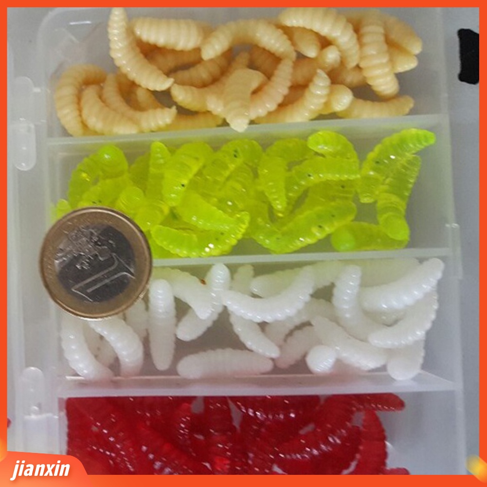 (In Stock) 100Pcs 4warna Maggot Grub Outdoor Fishing Lure Cacing Silikon Alat Umpan Lembut