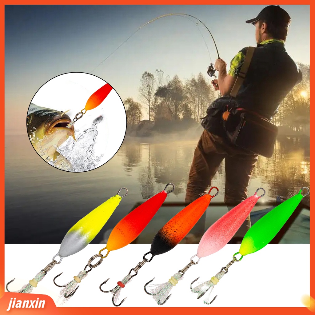 (In Stock) 5pcs /Set Umpan Pancing Tajam Kait Stainless Tahan Aus Mengambang Bulu Imitasi Tenggelam Memancing Warna Acak Treble Hook Keras Memancing Umpan Tackle Aksesoris