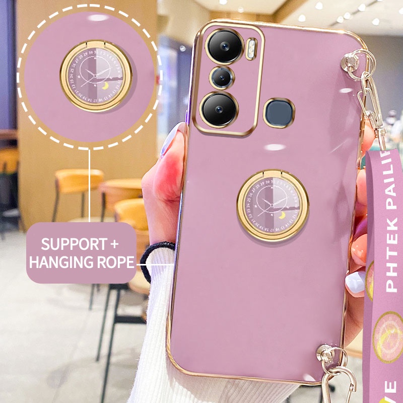 Casing Ponsel Pohon Gloden Untuk Infinix Hot 20i X665C X665E Hot20Play X6825 Casing Original Dengan Lanyard Standand Jam