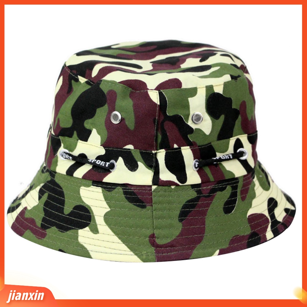 (In Stock) Mode Kamuflase Blok Matahari Topi Bucket Outdoor Bernapas Hiking Memancing Topi