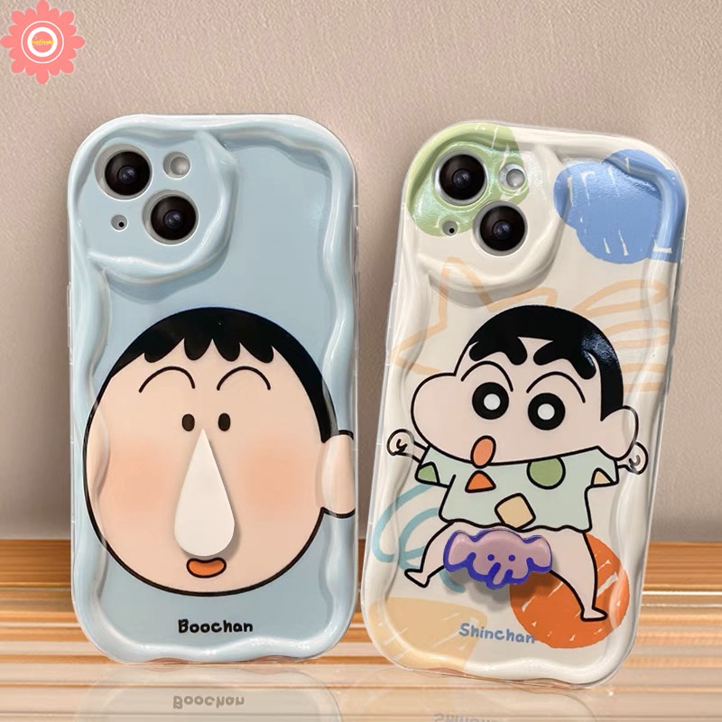 Casing Ponsel Crayon Shin-chan Lucu Imut Kompatibel Untuk iPhone 7Plus 11 13 12 14 Pro Max XR 7 6s 6 8 Plus X XS Max SE 2020 Kartun 3D Wavy Curved Edge Soft Shockproof Cover