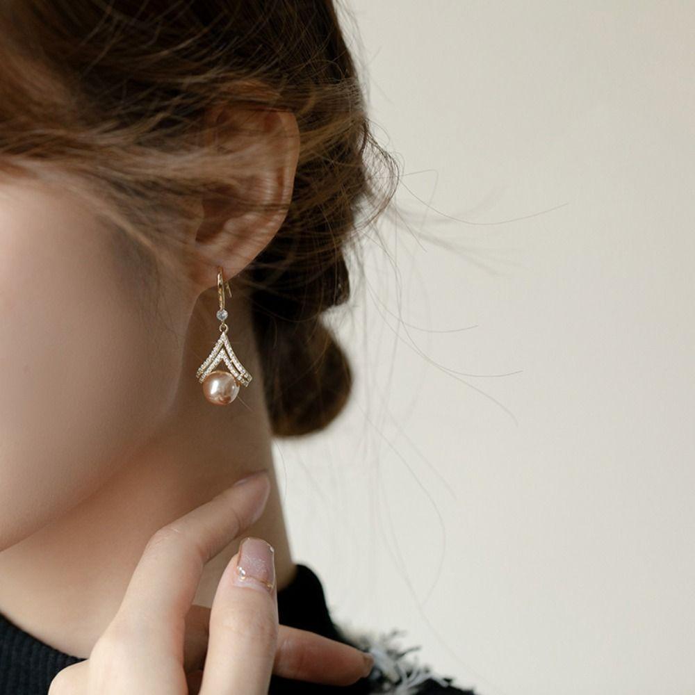 LILY Anting Mutiara, Warna Putih Pearl Zircon Menjuntai Earrings, Desain Baru Perhiasan Fashion Pearl Zircon Menjuntai Drop Earrings Untuk Wanita Perempuan