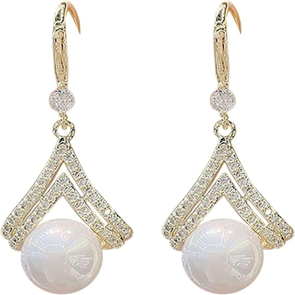 LILY Anting Mutiara, Warna Putih Pearl Zircon Menjuntai Earrings, Desain Baru Perhiasan Fashion Pearl Zircon Menjuntai Drop Earrings Untuk Wanita Perempuan