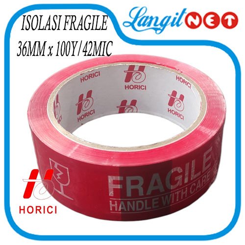 ISOLASI HORICI106 FRAGILE TAPE MERAH 36MMx100Y 42MIC