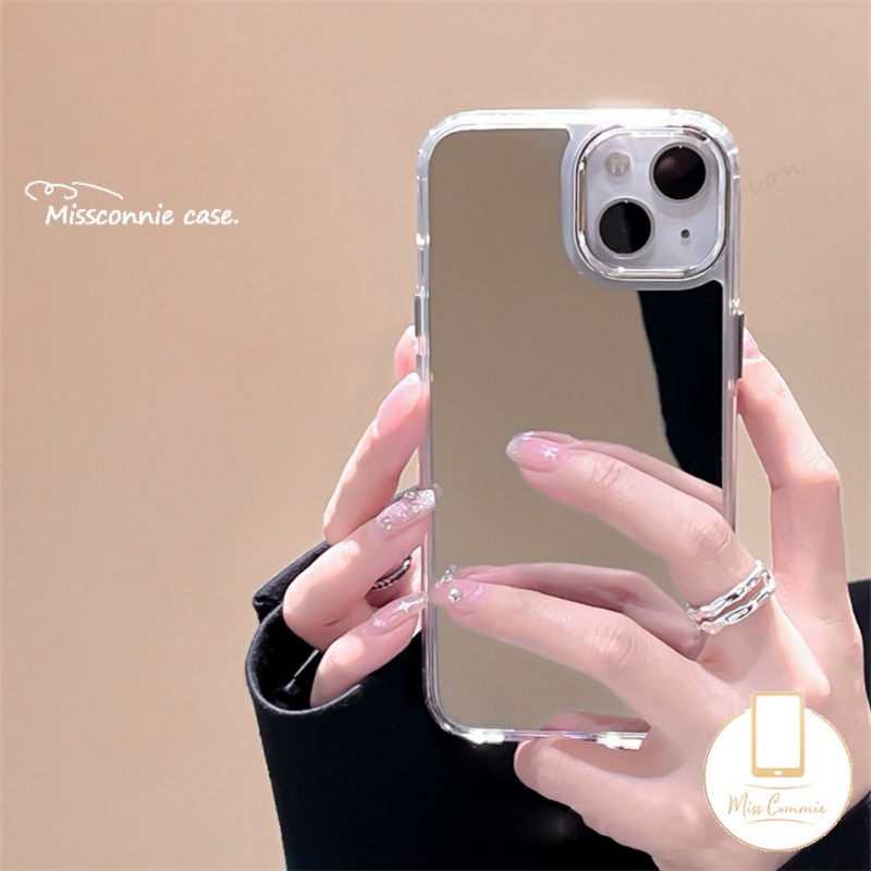 IPHONE Luxury Plating Make Up Mirror Metal Akrilik Case Kompatibel Untuk Iphone11 13 14 12 Pro Max 14 Pro Max 14 Pro 14 11 12 13 3D Stereo Silver Love Heart Electroplate Shockproof Cover