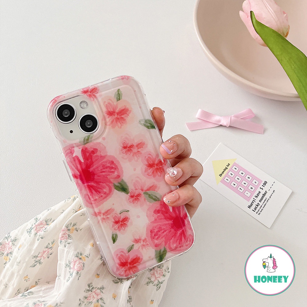 Korea Pink Case Ponsel Bunga Kompatibel Untuk iPhone 14 Pro Max Case iPhone 11 13 12 Pro Max 13 12 14 Pro XR XS 7Plus 8Plus Airbag Lembut TPU Cover