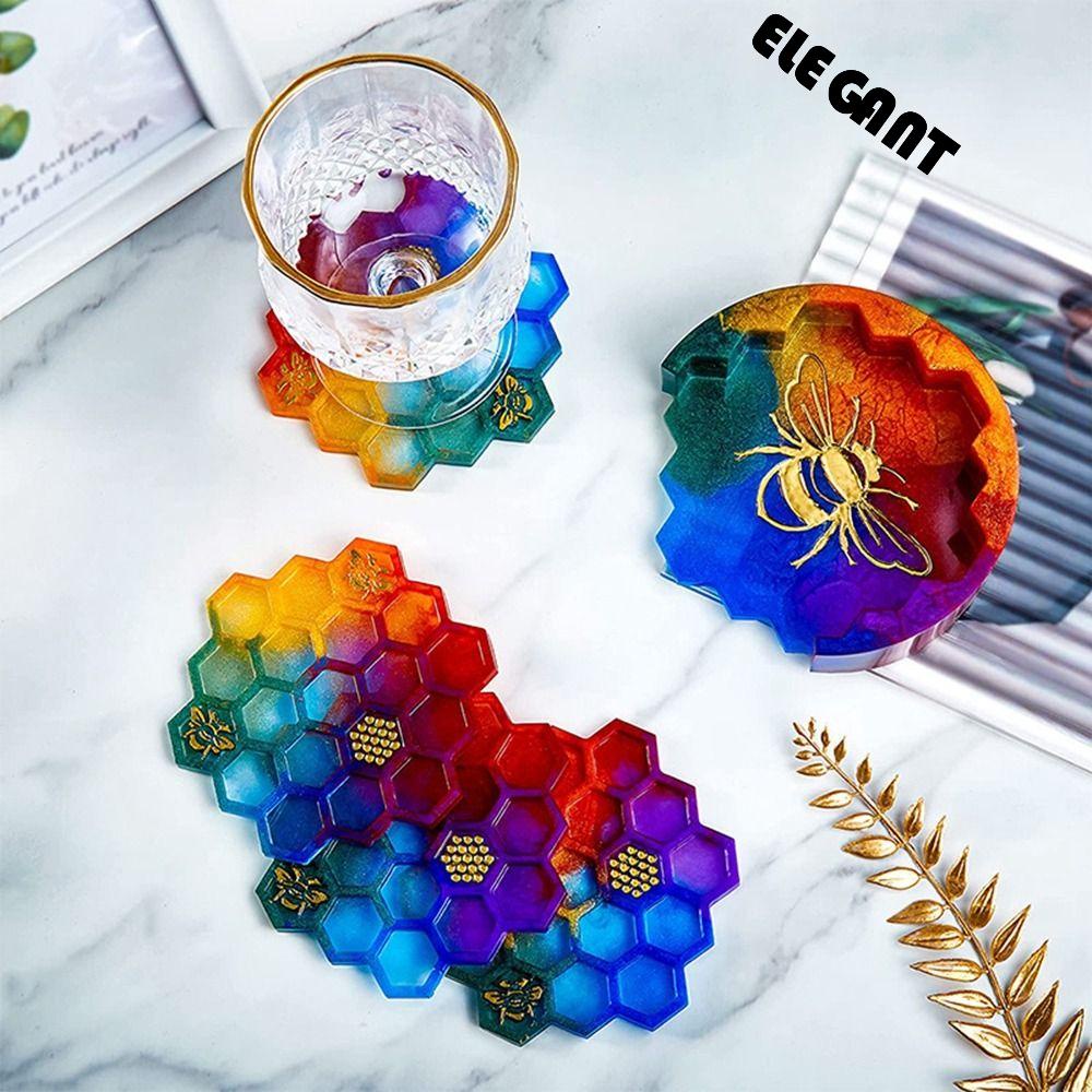 【 ELEGANT 】 Cetakan Silikon, Cetakan Coaster Bentuk Sarang Lebah, Cetakan Resin Epoxy Motif Sel Handmade Untuk DIY