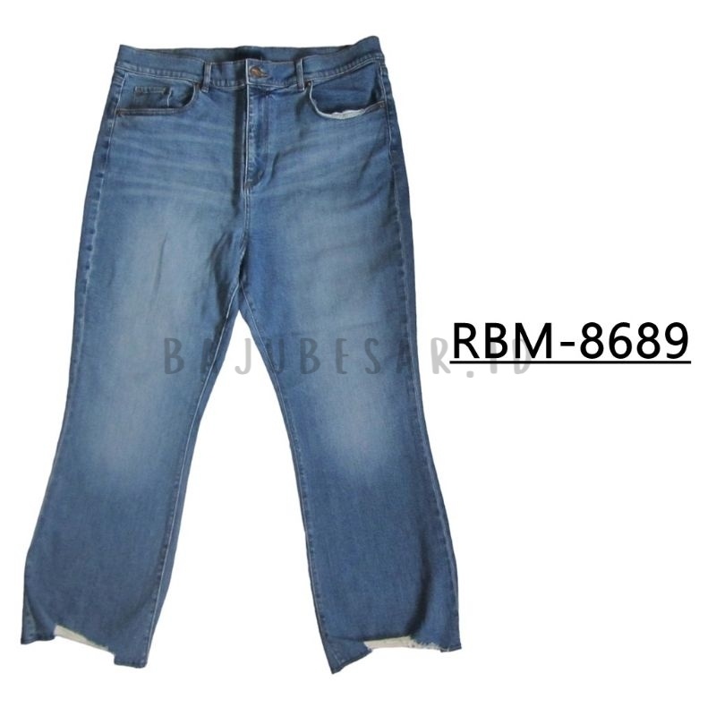 BAJUBESAR.ID RBM-8689 CELANA PANJANG JEANS HIGH RISE FLARE CROP WANITA LOFT BRANDED MURAH BIGSIZE JU