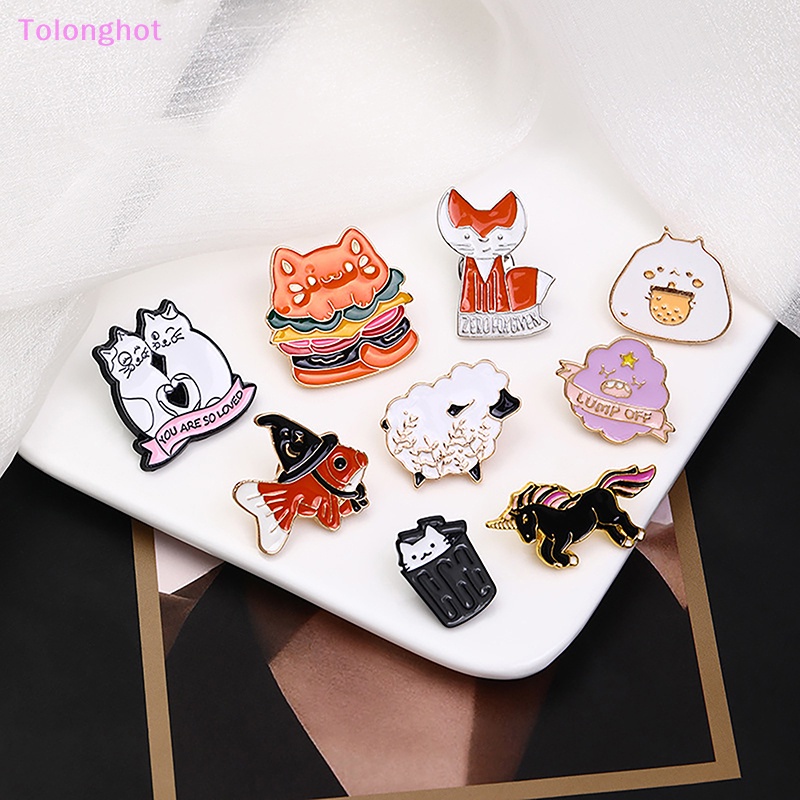 Tolonghot&gt; Kreatif Kartun Hewan Makanan Bros Kucing Hamburger Enamel Pin Kemeja Tas Kancing Lencana Hadiah Untuk Teman Anak-Anak Kerah Pin Perhiasan well