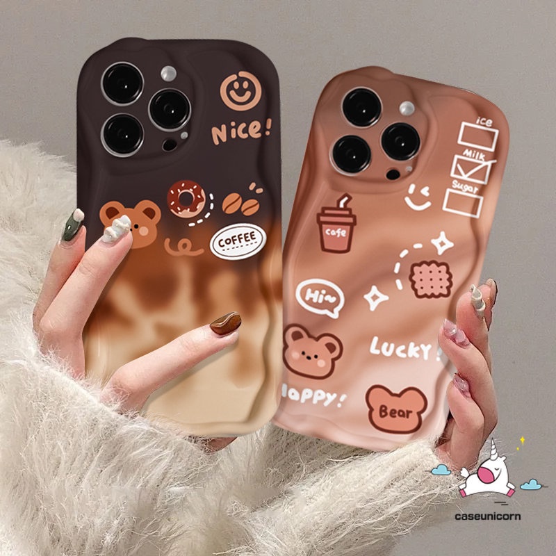 Case Kopi Gradiasi Beruang Kecil Yang Lucu Untuk Infinix Hot12 10 8 30 11 20 9 Play Hot 10Lite 30i 9 8 Smart 6Plus 7 6 5 Note 12 4G 12 G96 Soft 3D Wavy Curved Edge Smiley Biscuit Cover