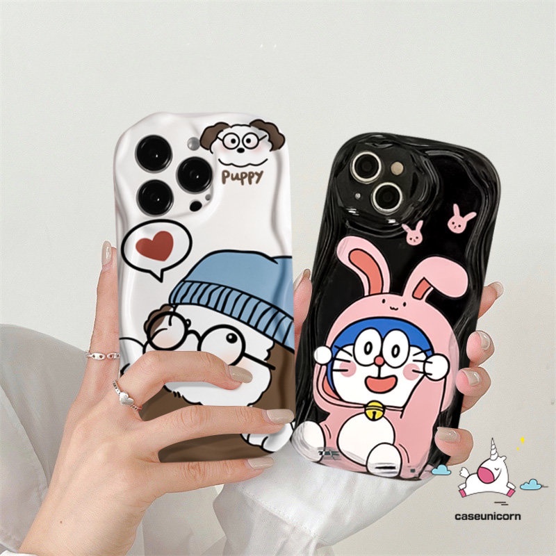 Kartun Doraemon 3D Wavy Curved Edge Couples Case Casing Ponsel Untuk Infinix Smart7 6Plus 6 5panas8 30i 9 10Lite Panas 10 12 30 11 8 9 20 Play Note 12 G96 Kelinci Lucu Puppy Soft Cover