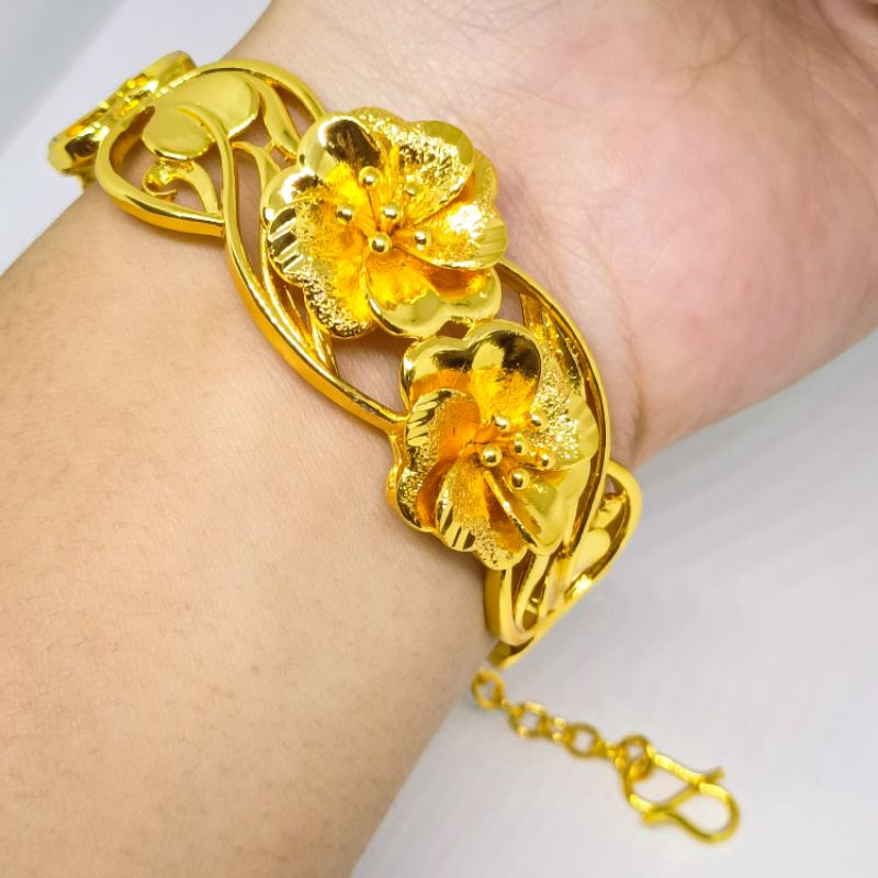 Gelang Kendari bunga dua besar terbaru perhiasan lapis Emas 24k bangle