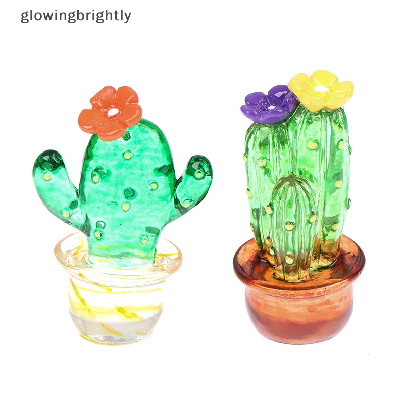 [glowingbrightly] Ornamen Patung Kaktus Kaca Mini Decor Lucu Miniatur Desktop Craft TFX