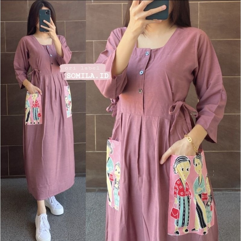 ORI SOLO TERSEDIA JUMBO. GROSIR DASTER  BUSUI CHIBI PANJANG LENGAN 7/8 PINGGANG SERUT BATIK APLIKASI