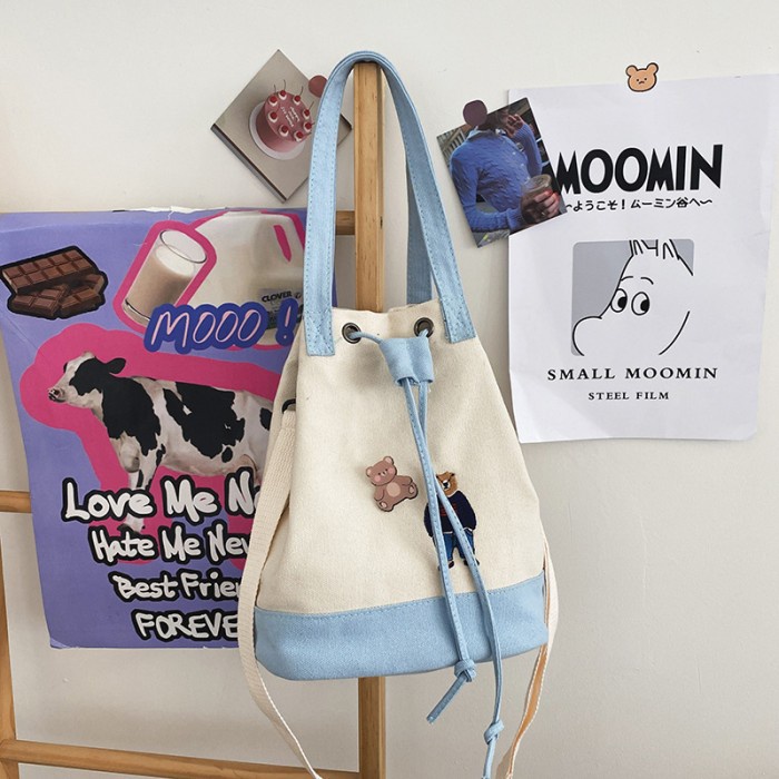 Promo - Mismi Qahira Bag Tas Selempang Wanita Tali Serut Korea Sling Bag - 20Q - Putih-Biru - Sedia 