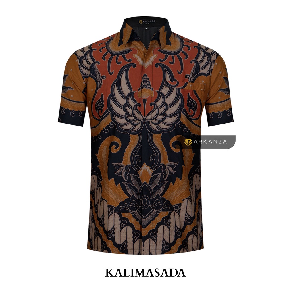 BATIK ARKANZA Motif Kalimasada Pendek Kemeja Baju Batik Pria Slimfit Full Lapis Furing