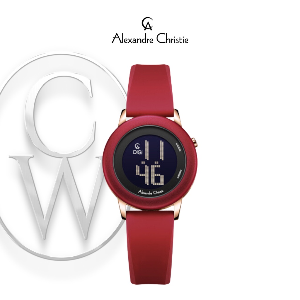 Jam Tangan Wanita Alexandre Christie Digi AC 9393 LHRRGREBA Karet Digital Sporty Simple Minimalis Bu