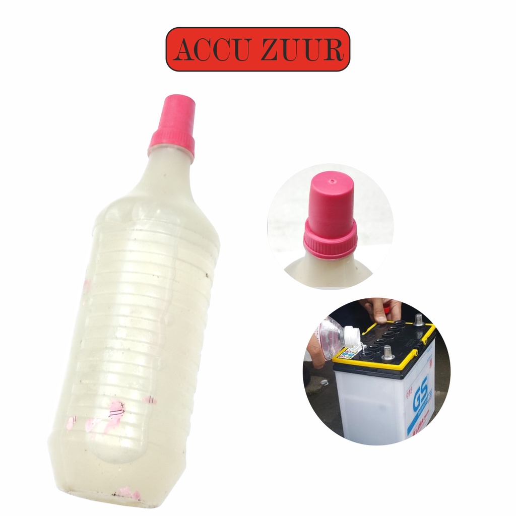 Air Accu Zuur Keras Cairan Aki Zur Tutup Botol Merah Asam Sulfat H2SO4