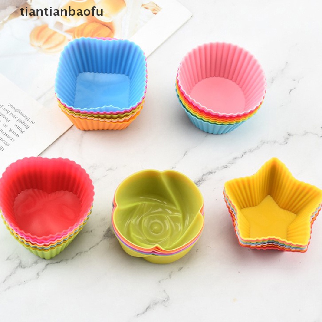 [tiantianbaofu] 7 Pcs/lot Silikon Kue Cup Bulat Berbentuk Muffin Cupcake Cetakan Kue Perlengkapan Masak Dapur Rumah Kue Decorag Tools Butik