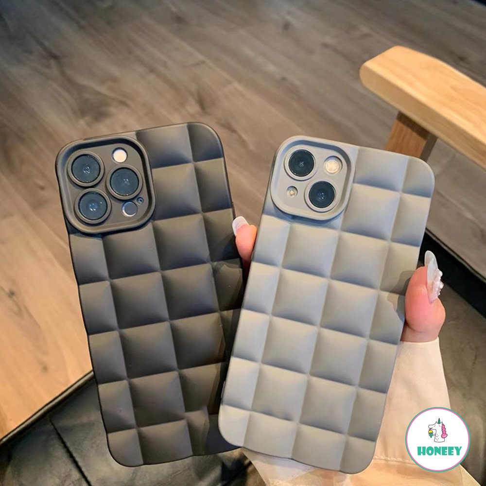 Mewah Lucu Warna Solid Color Grid Matte Soft Phone Case Untuk iPhone 14 Pro Max11 13 12 Silikon Lembut Indah Ponsel Penutup Belakang