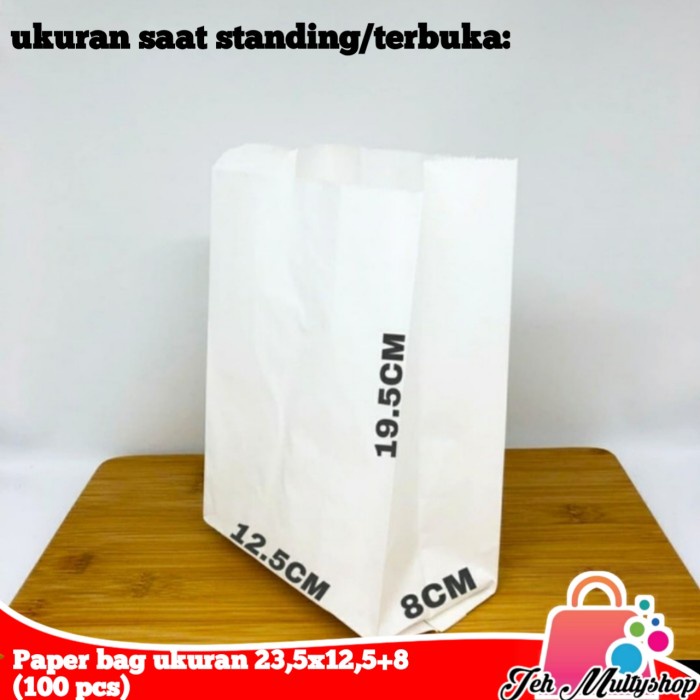

NEW SALE TERBARU Paper bag/kantong kertas (Putih) ukuran 23,5x12,5+8 cm (100 pcs) - Putih