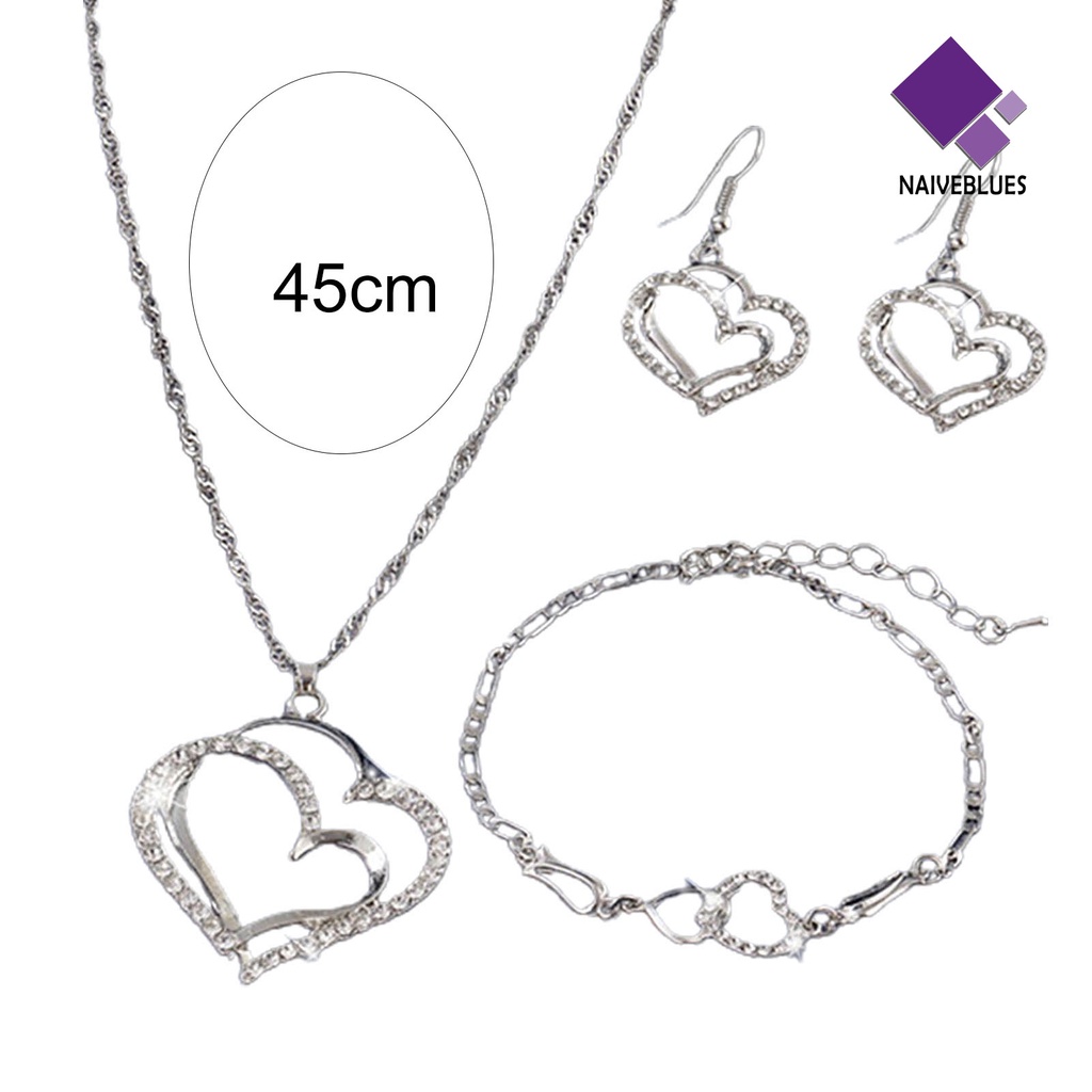 Naiveblue &gt; 1set Perhiasan Kalung Anting Wanita Model Hollow Out Liontin Ganda Untuk Harian