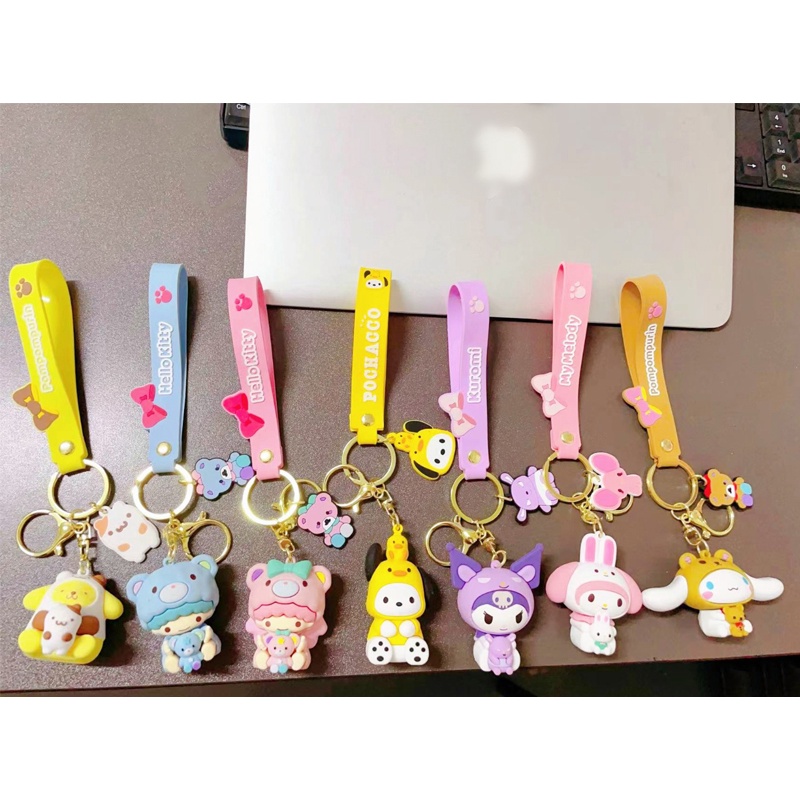 Kawaii Hello Kitty Gantungan Kunci Sanrio Anime Kartun Melody Kuromi Cinnamoroll Mainan Lucu Liontin Boneka Gantungan Kunci Mobil Gadis Anak Tas Liontin