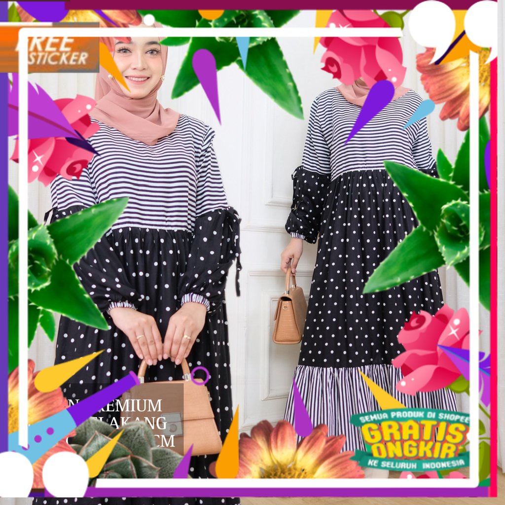 LATOYA MAXY - DRESS RAYON KOMBINASI MOTIF - GAMIS BUSUI BAHAN RAYON PREMIUM MOTIF POLKA KOMBINASI GA