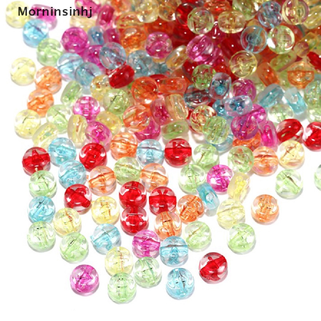 Mornin 100pcs 6mm Manik-Manik Akrilik Huruf Transparan Alfabet Bulat Kotak Kubus Beads id