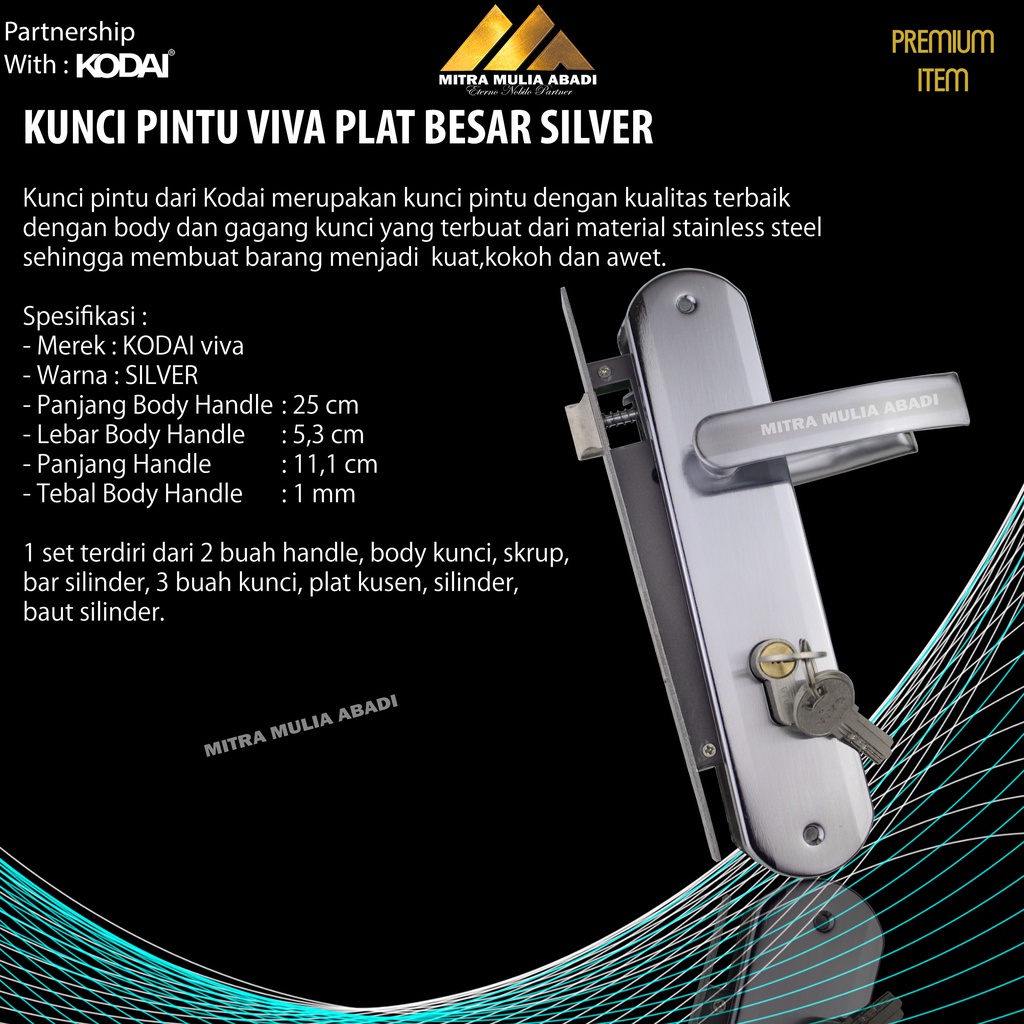 Kunci Pintu Besar Bulat Plat Silver 25 cm VIVA by Kodai I Gagang Bulat Lengkung