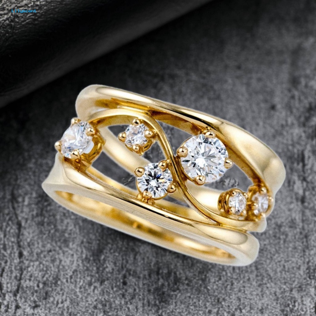 Lilyscent Alloy Fashion Cincin Untuk Anniversary Berongga Cubic Zirconia Bertatahkan Jari Cincin Pengerjaan Halus